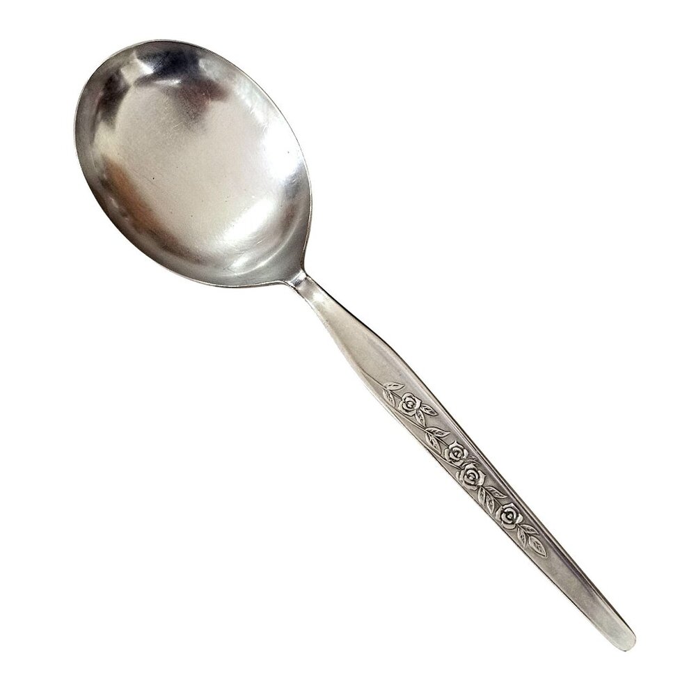 Elden Vintage Rose Casserole Spoon Stainless  8.5" Midcentury Colonial floral ED